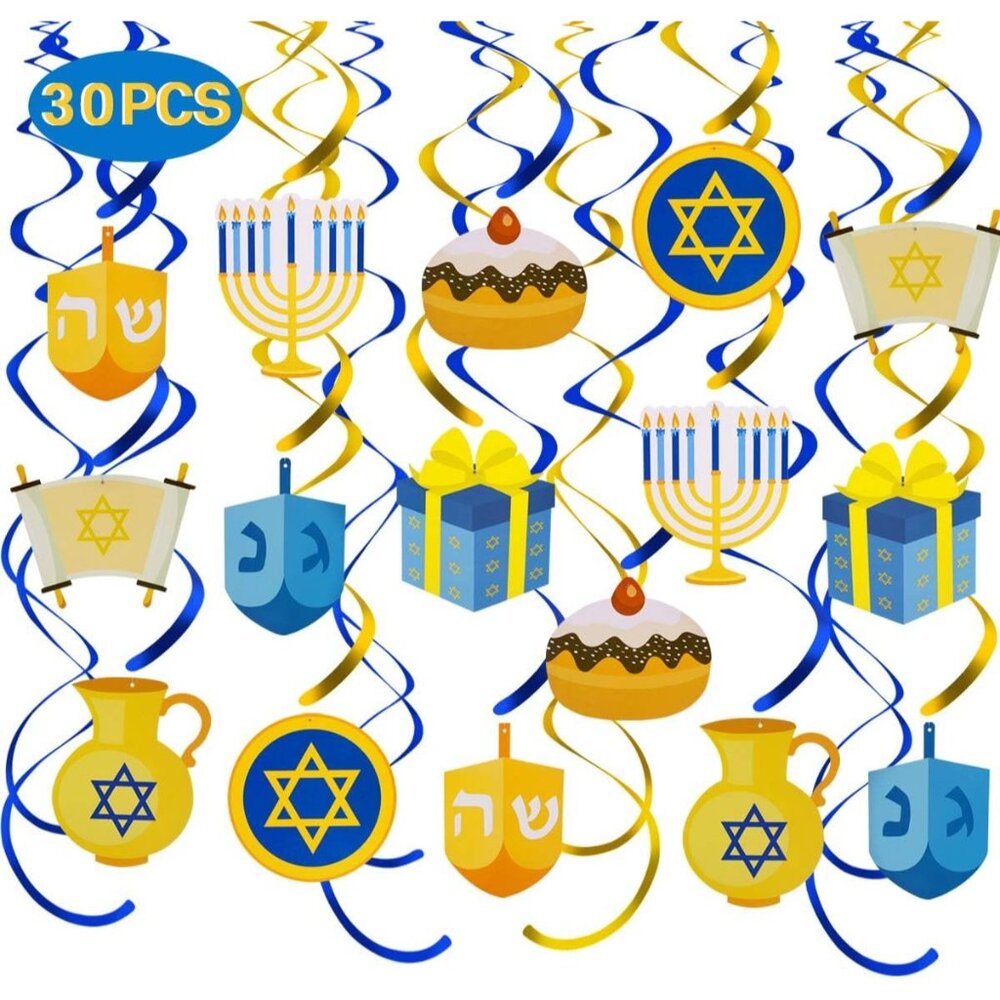 Hanukkah Decorations Swirls 30PCS Jewish Festival Party Hanging Decor Set With M